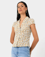 Roxanne Floral Cap Sleeve Top in multi — close-up view