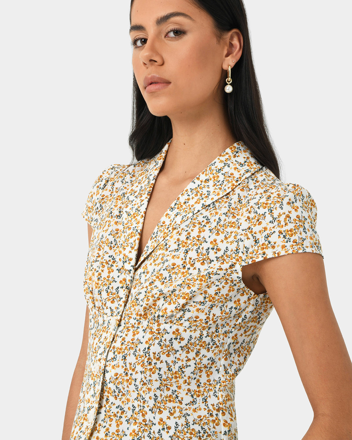 Roxanne Floral Cap Sleeve Top in multi — fabric detail