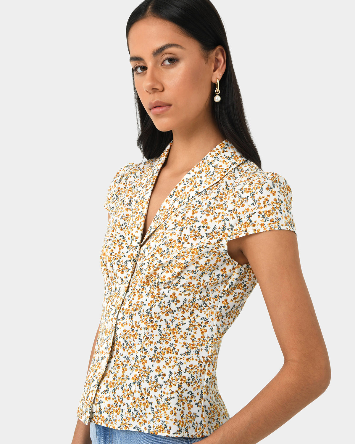 Roxanne Floral Cap Sleeve Top in multi — side view