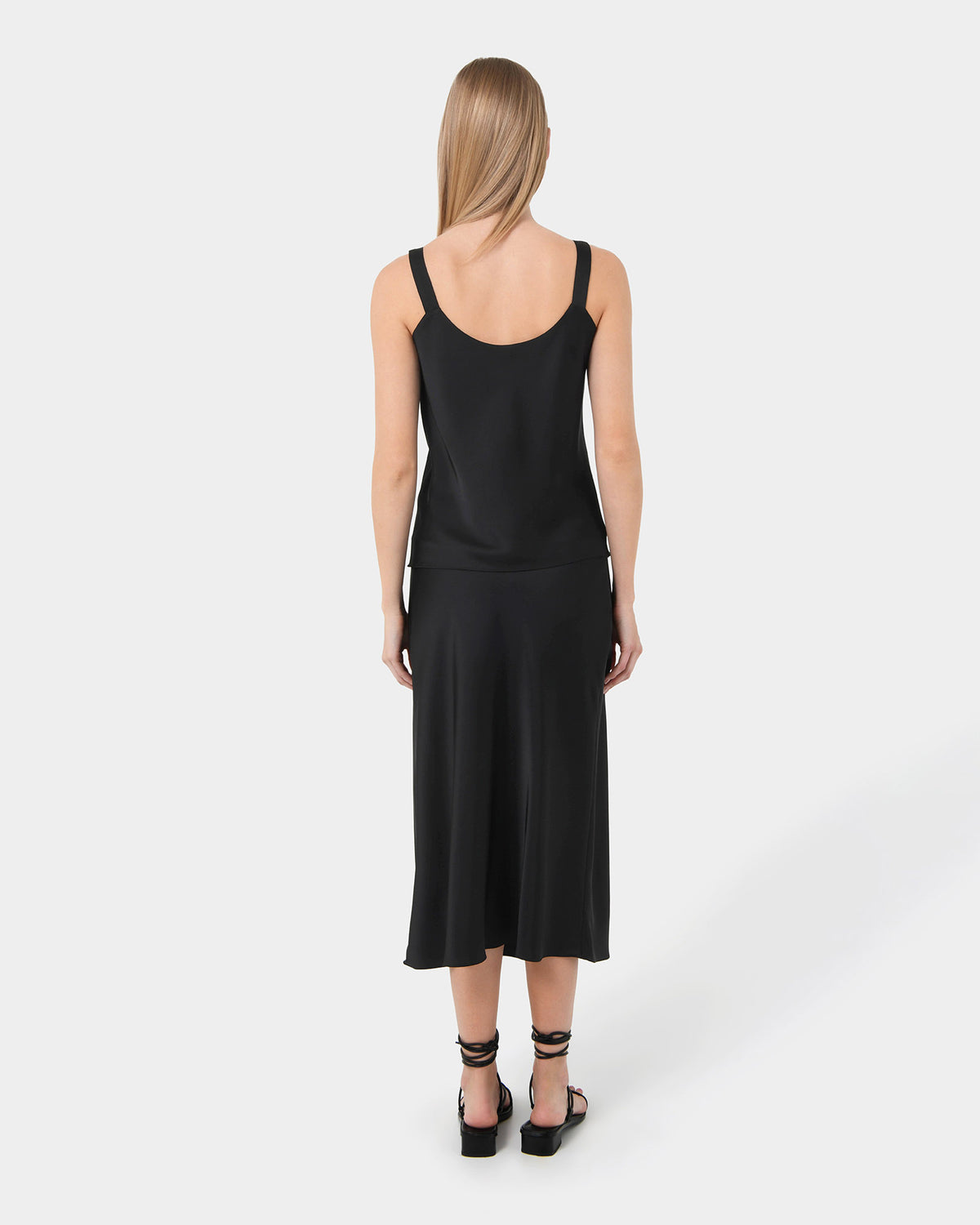 Kalena Satin Cami Top in black — back view
