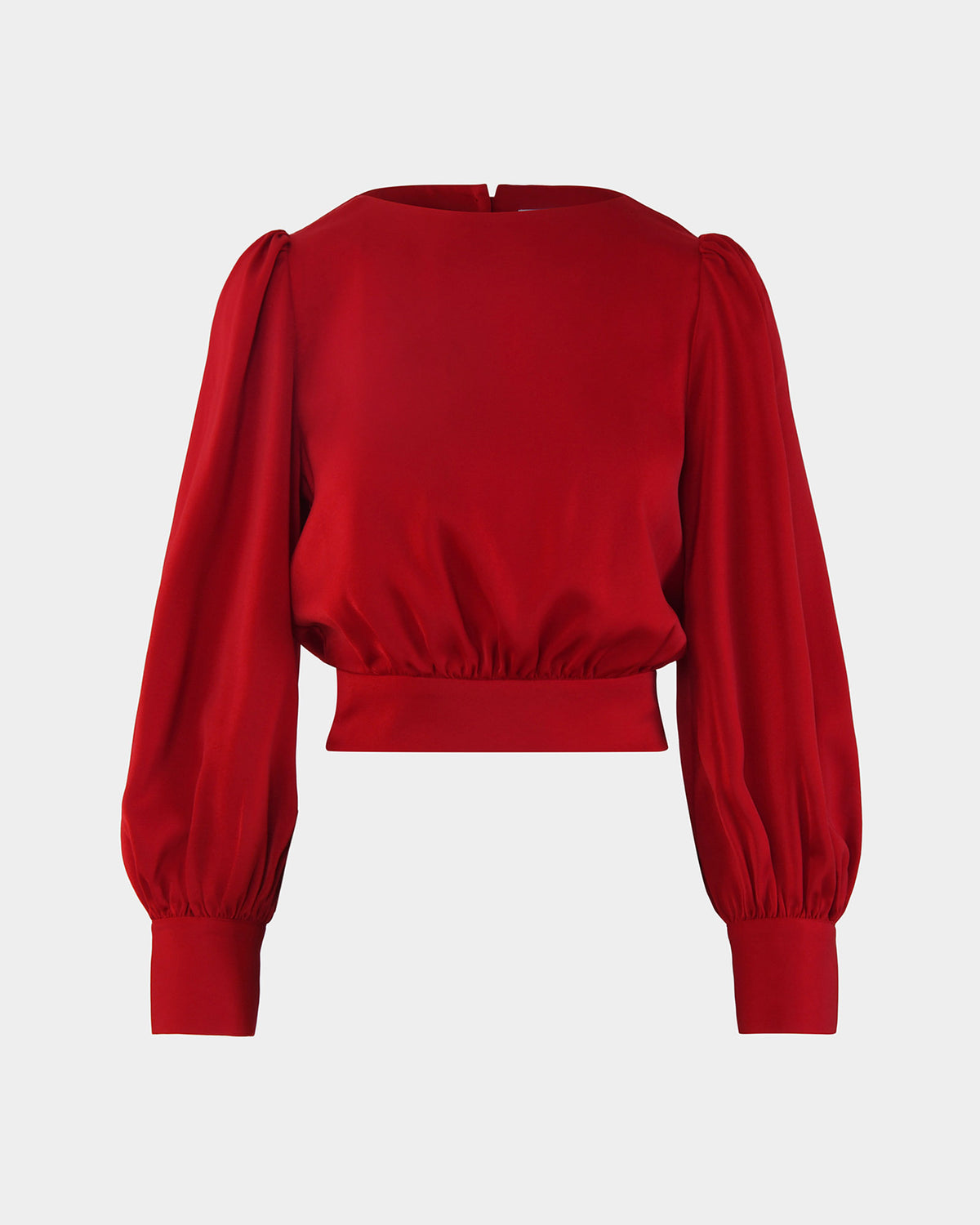 Lorinda Tie Waist Satin Blouse in red — product-only view