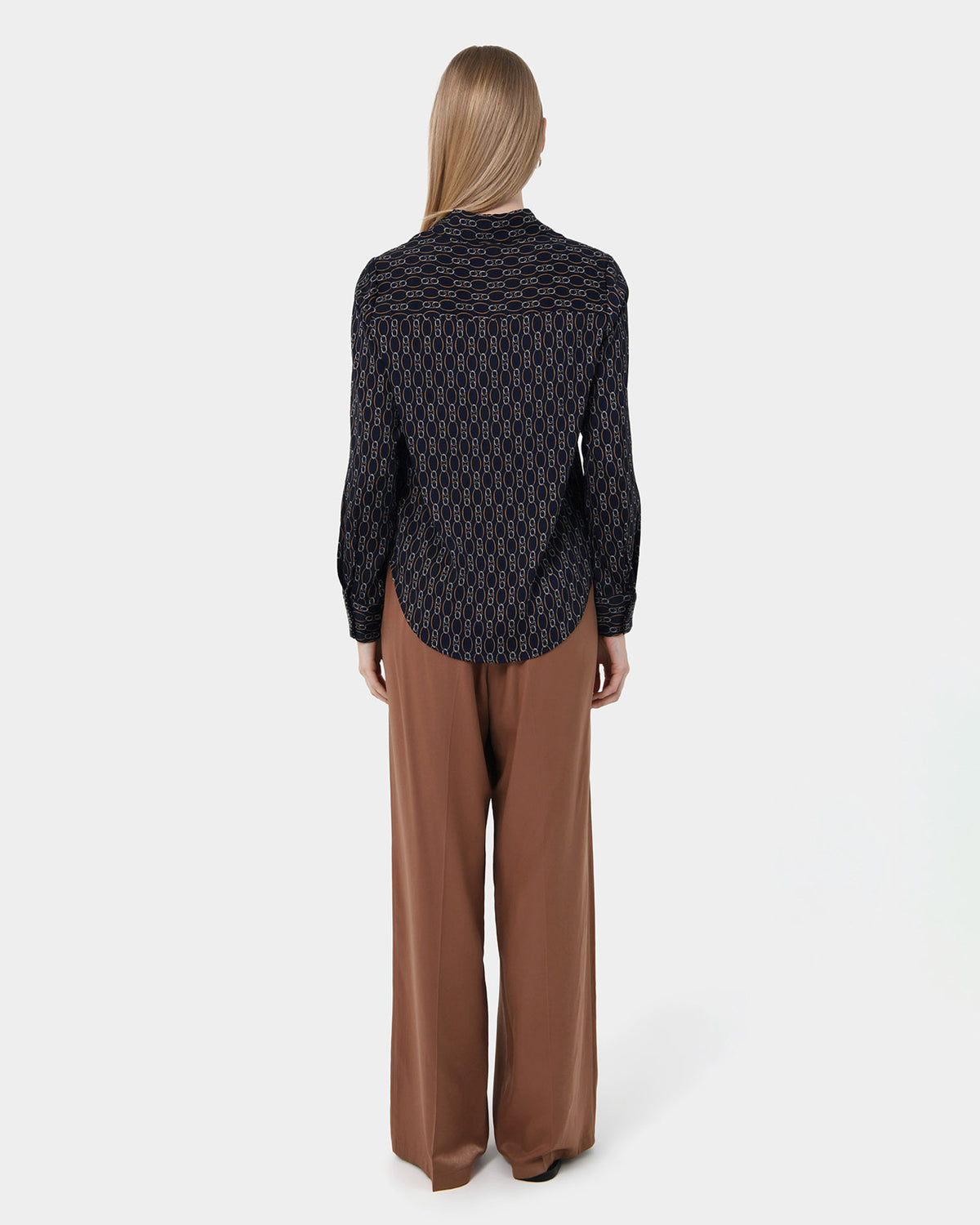 Freya Chain Print Blouse in navy — back view