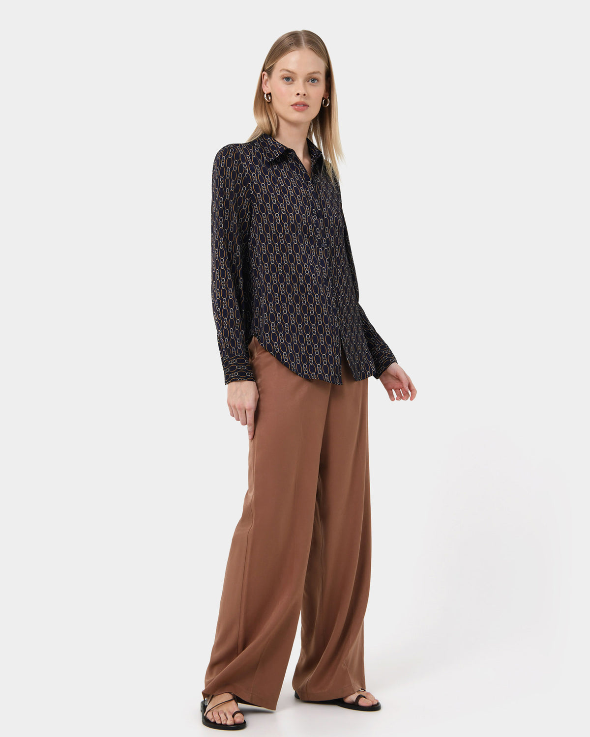 Freya Chain Print Blouse in navy — side view