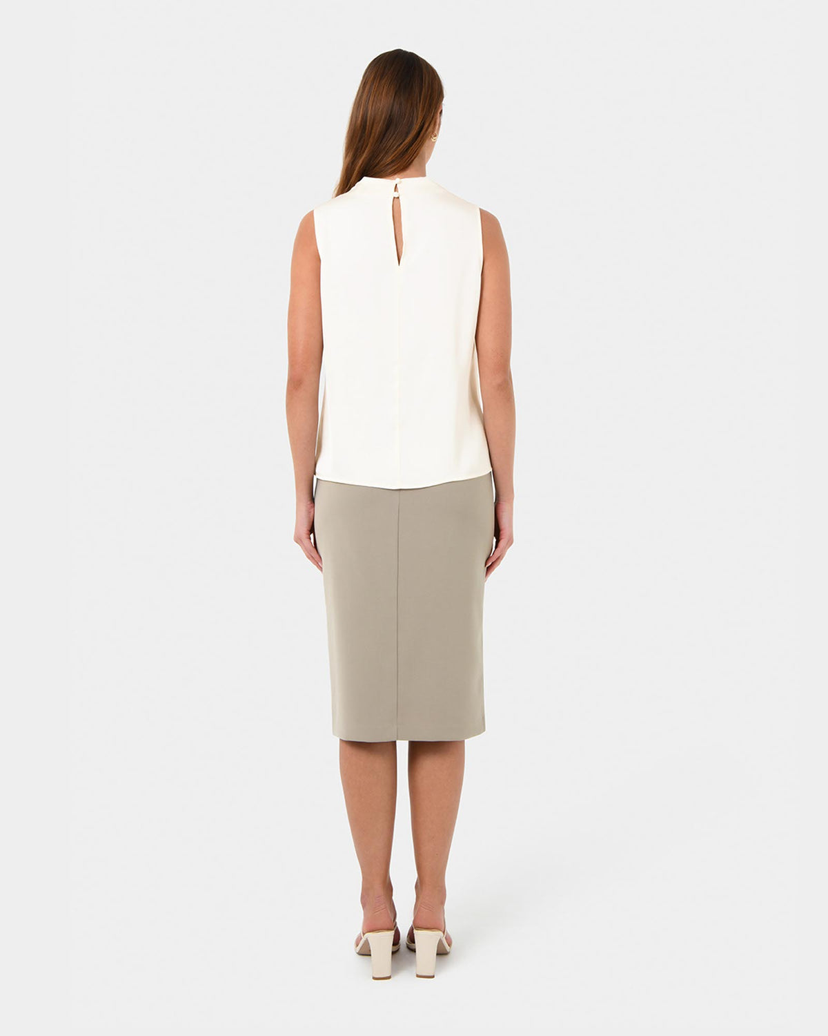 Mae Cowl Neck Top in champagne — back view