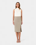 Mae Cowl Neck Top in champagne — full-length view