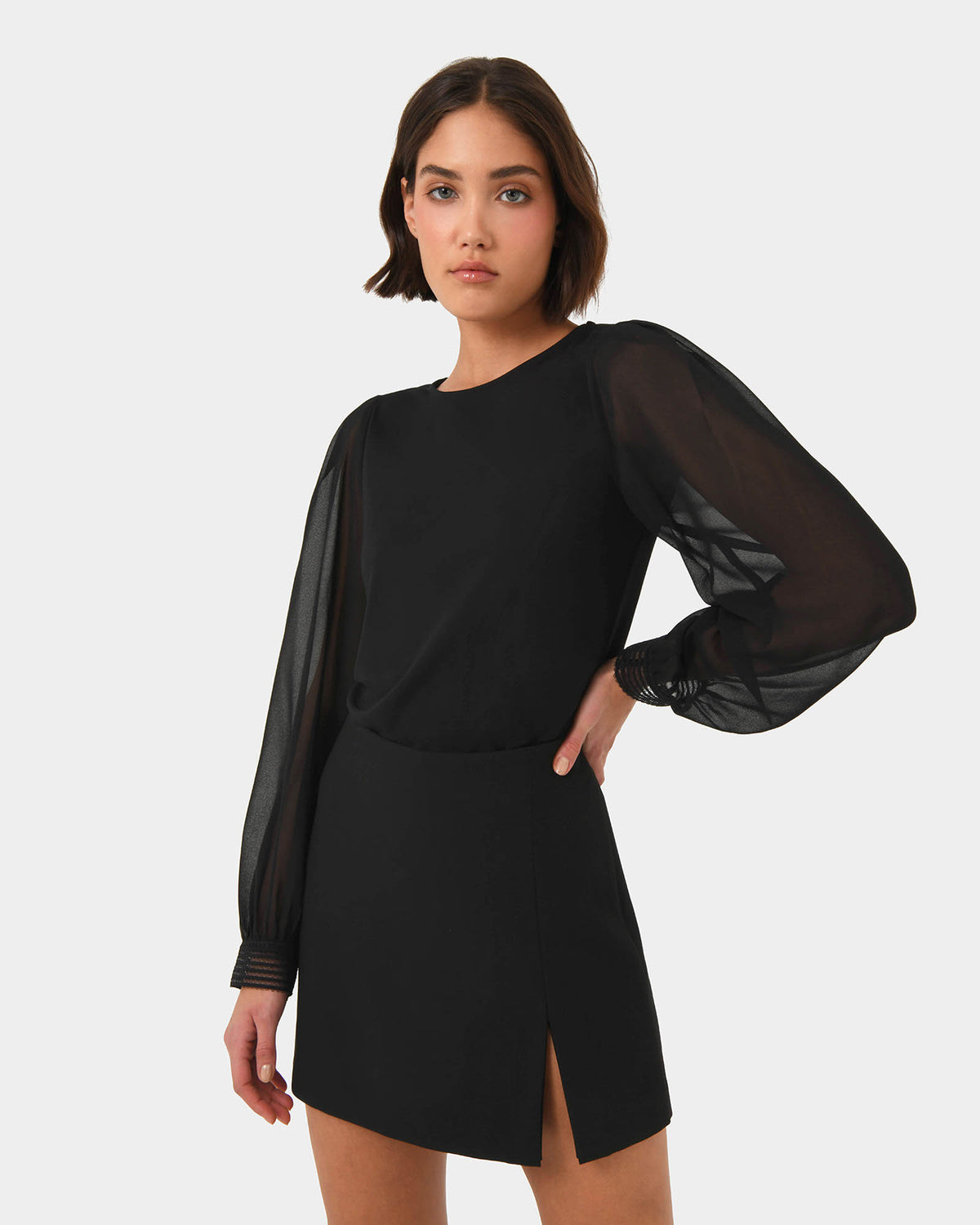 Lilah Lace Trim Top in black — view 2
