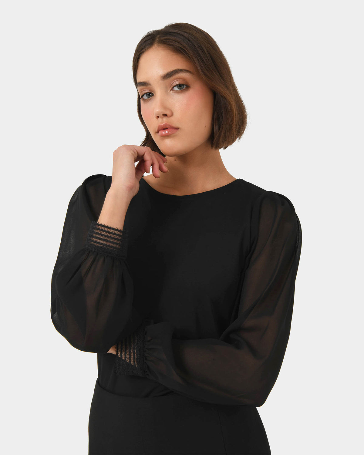 Lilah Lace Trim Top in black — view 3