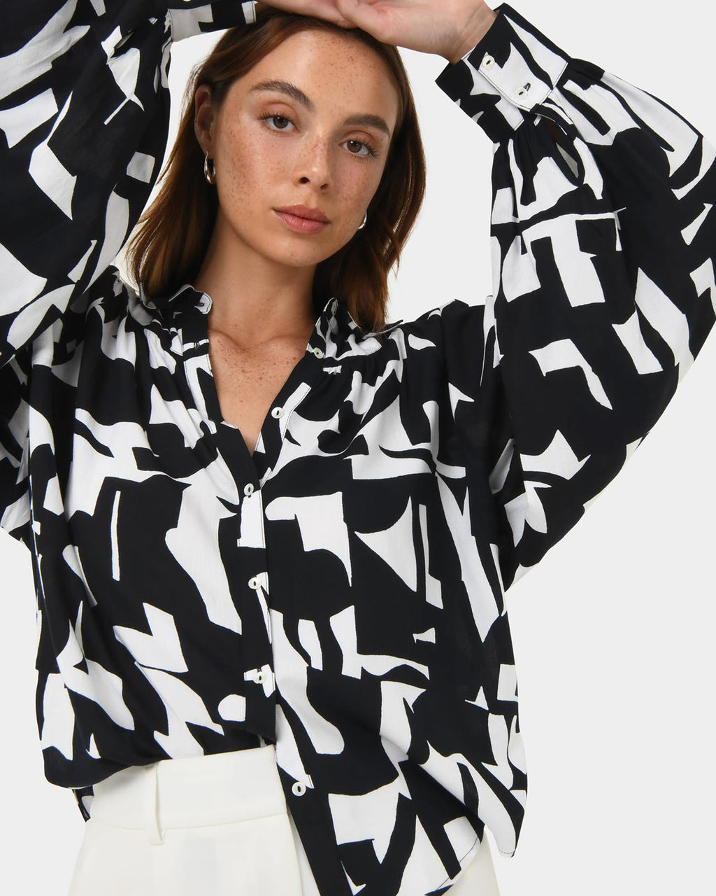 Anella Monochrome Print Blouse in black ivory — view 3