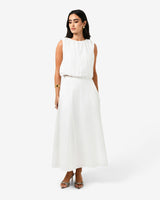 Kenya Rouched Linen Top in ivory — full-length view