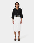 Giulia Gold Button Blouse in black — full-length view