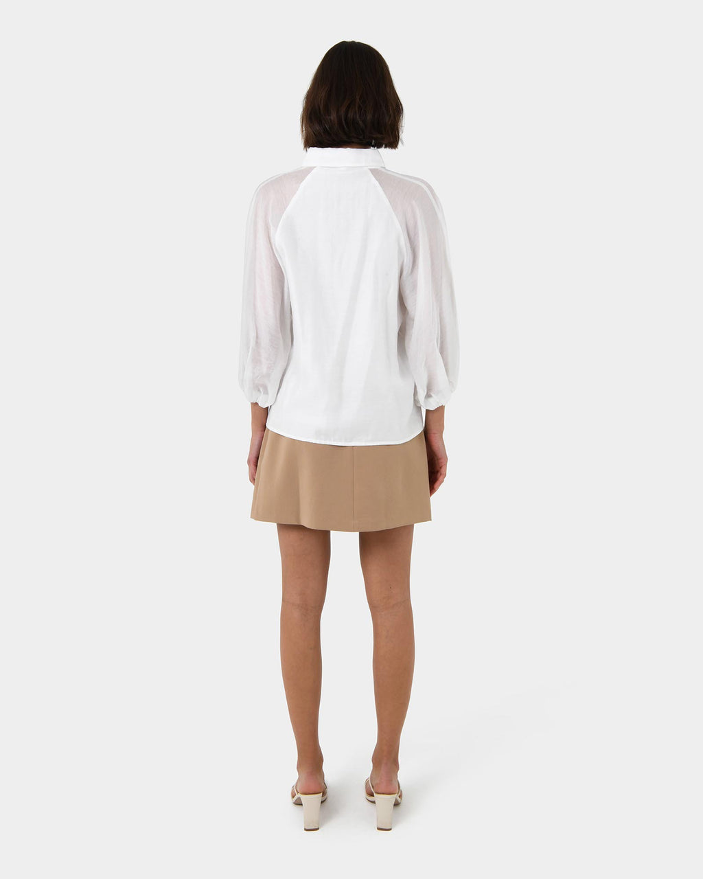 Giulia Gold Button Blouse in white — back view