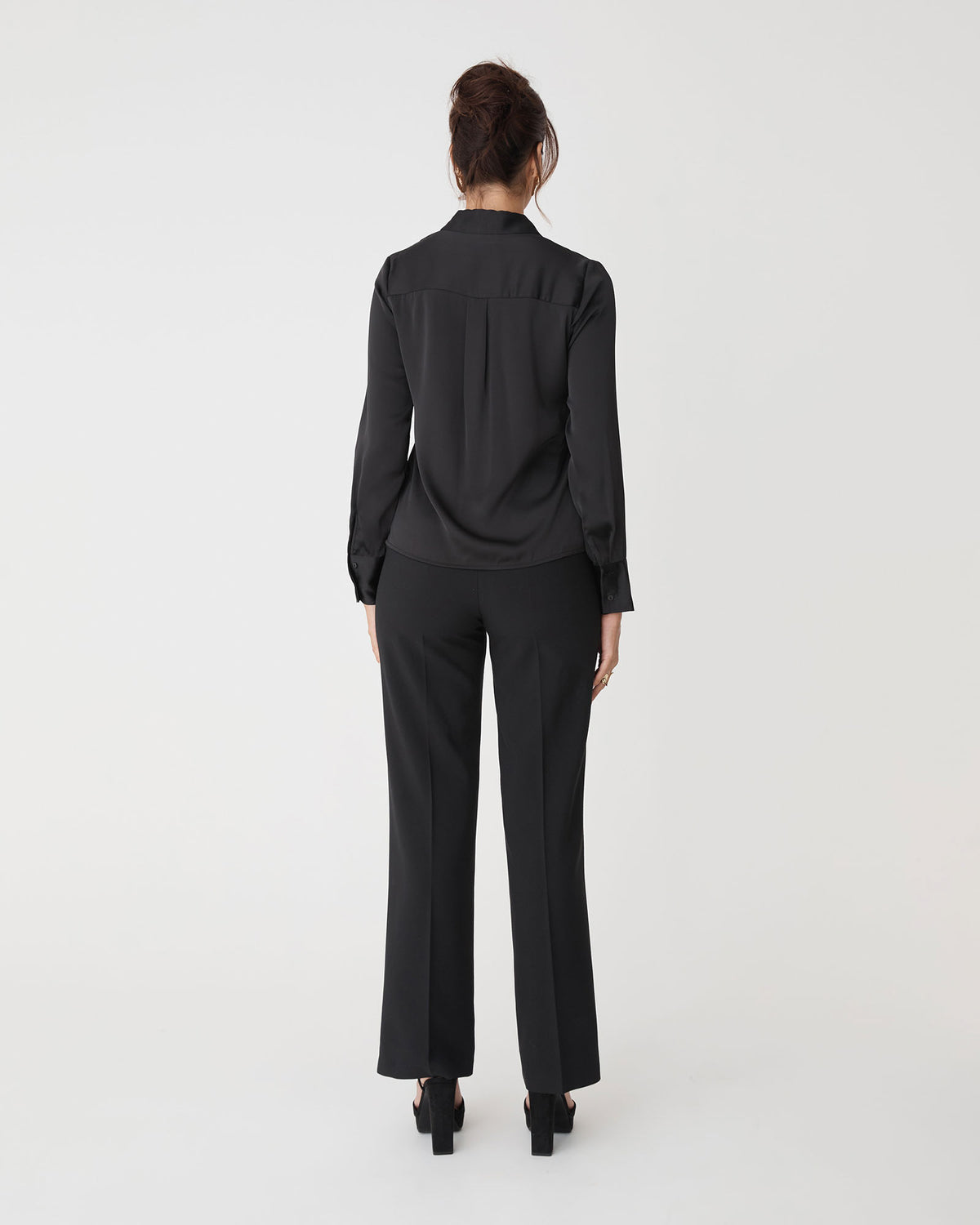 Mae Satin Shirt in black — back view