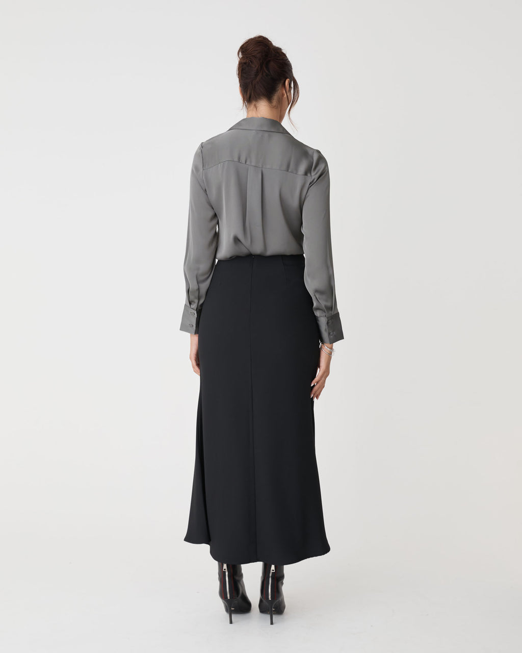 Mae Satin Shirt in charcoal — back view