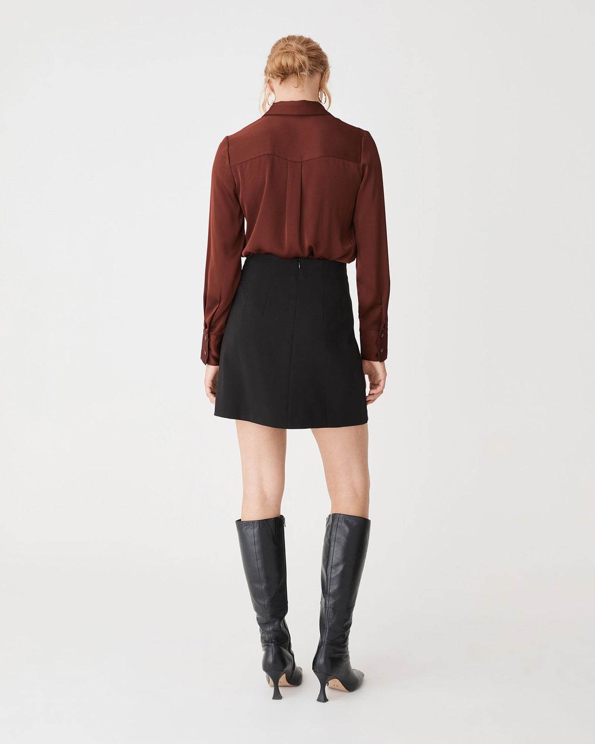 Mae Satin Shirt in chocolate — back view