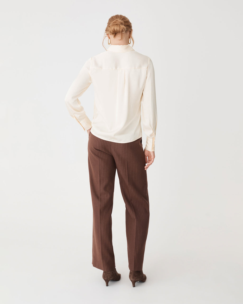 Mae Satin Shirt in champagne — back view