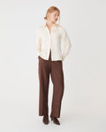 Mae Satin Shirt in champagne — full-length view