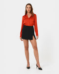 Mae Satin Shirt in cherry tomato — full-length view