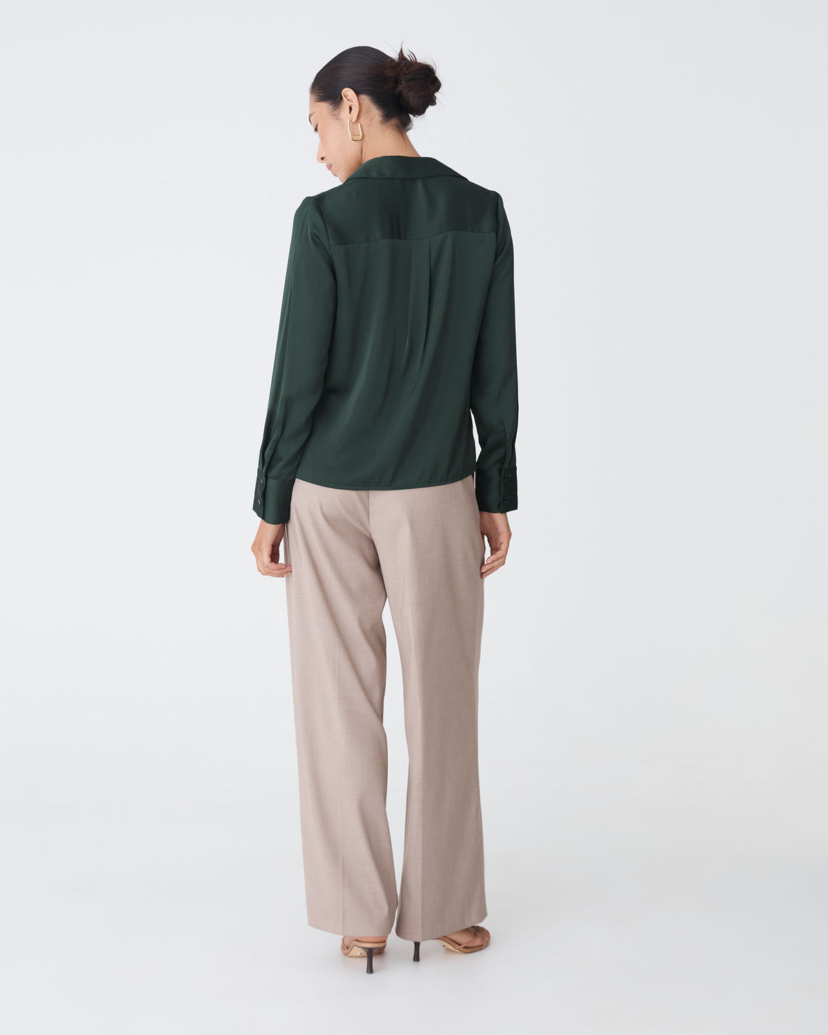 Mae Satin Shirt in evergreen — back view