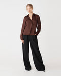 Mae Satin Shirt in fudge — full-length view