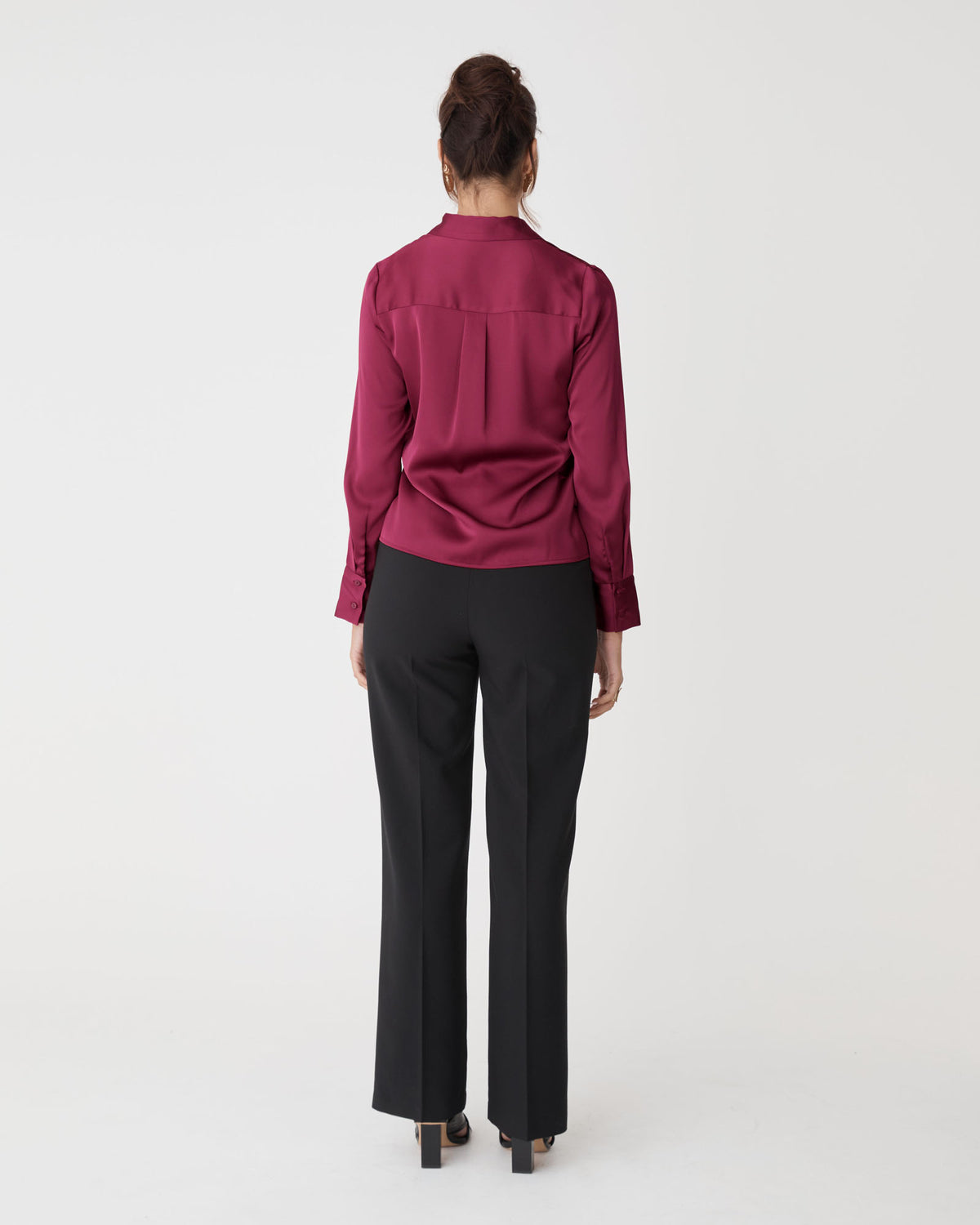 Mae Satin Shirt in grenache — back view