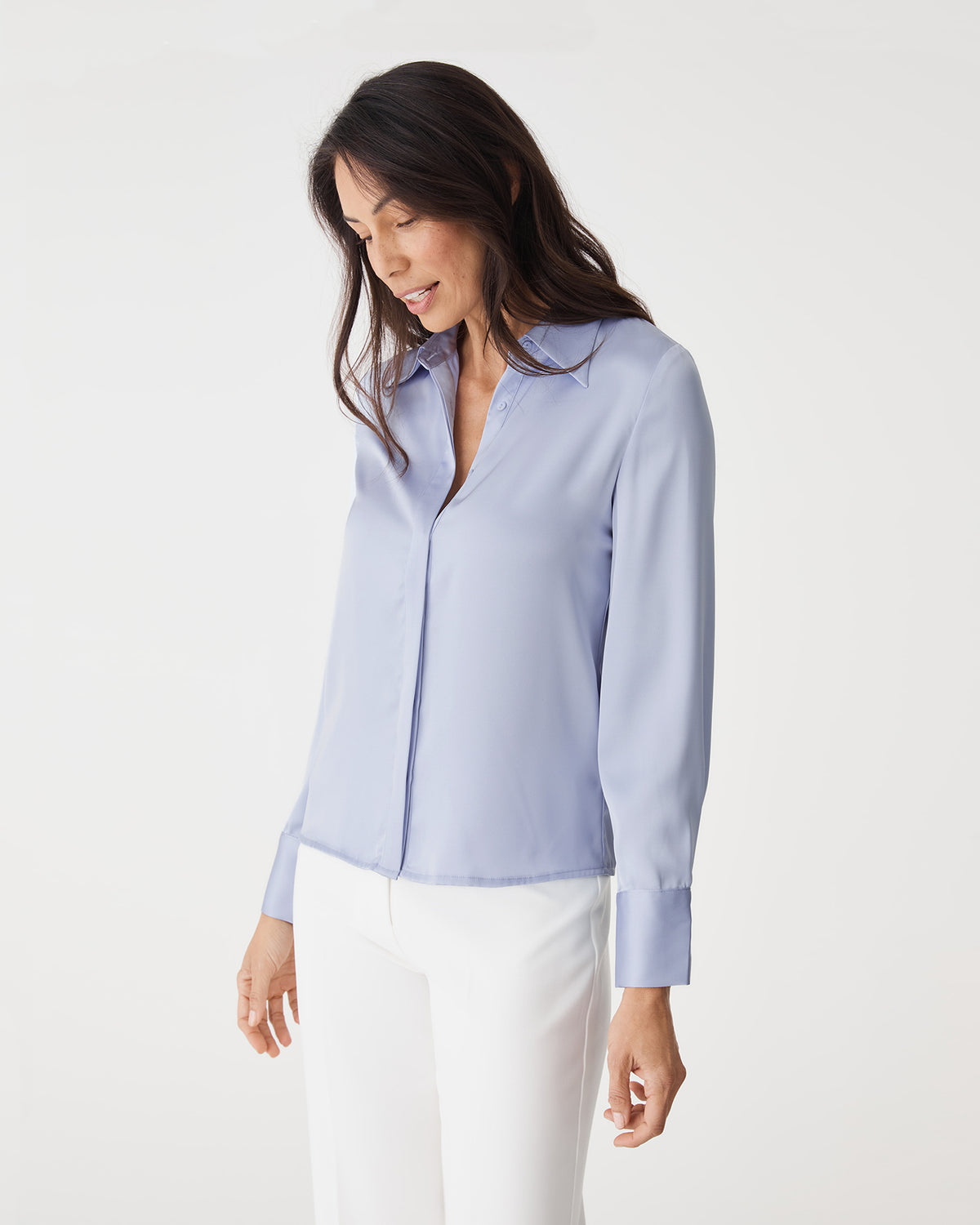 Mae Satin Shirt in lilac — side view