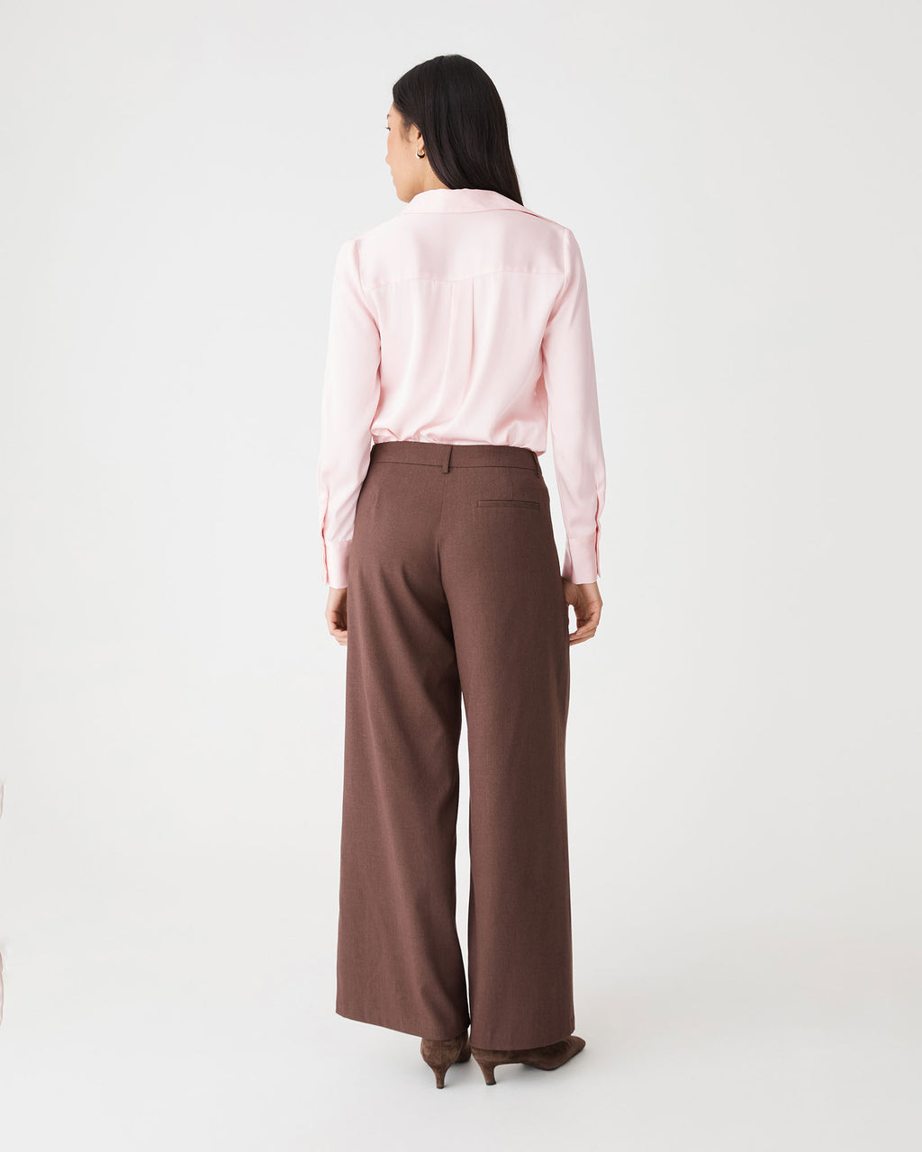 Mae Satin Shirt in pink — back view