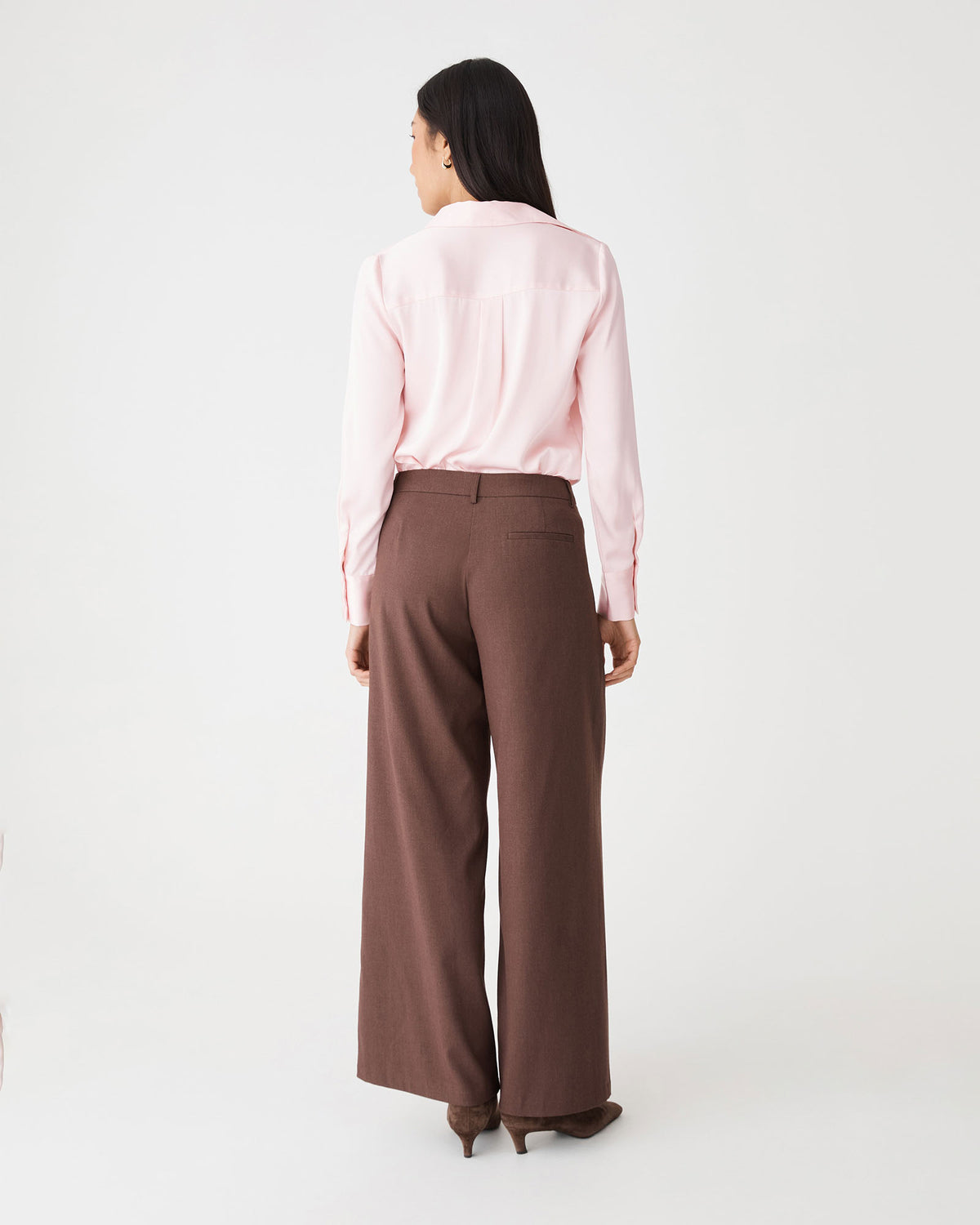 Mae Satin Shirt in pink — back view