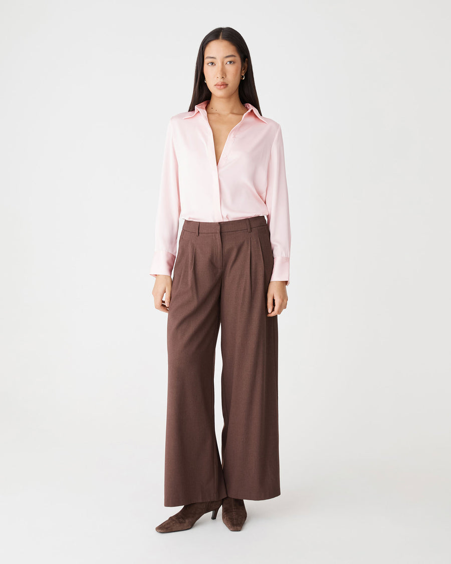 Mae Satin Shirt in pink — full-length view