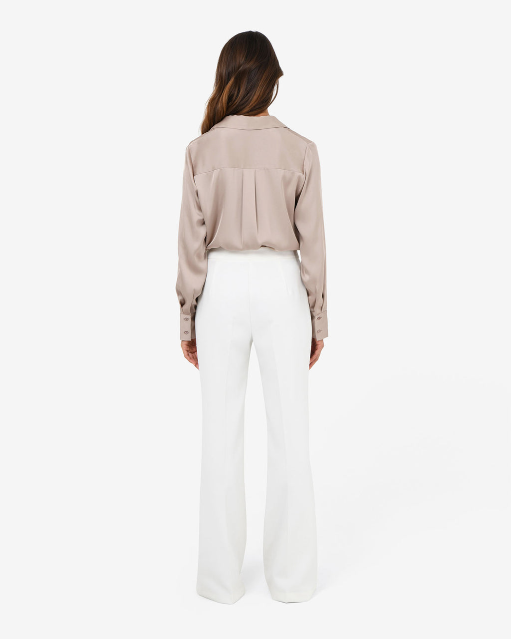 Mae Satin Shirt in sand — back view