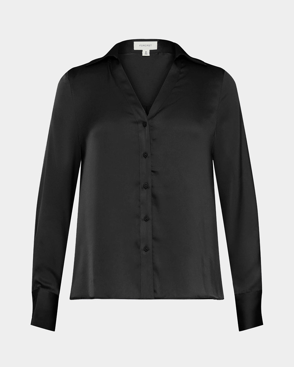 Lila V-Neck Satin Blouse in black — product-only view