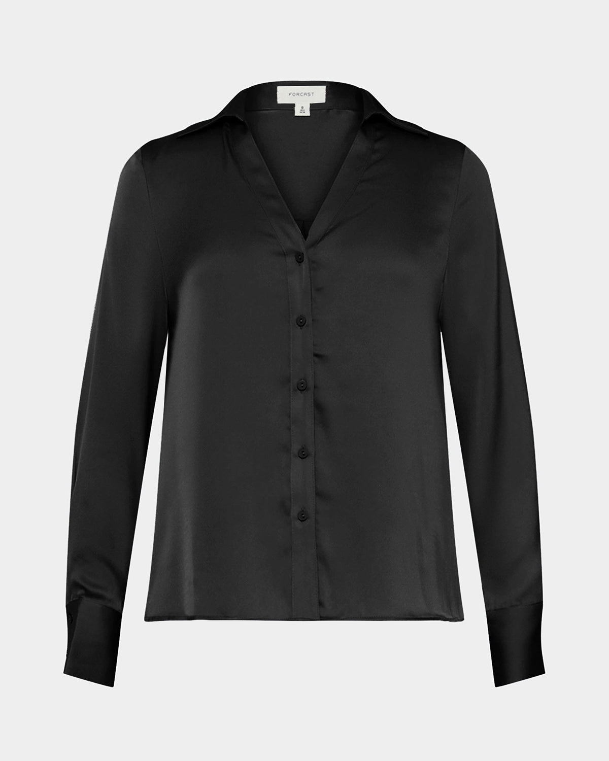 Lila V-Neck Satin Blouse in black — product-only view