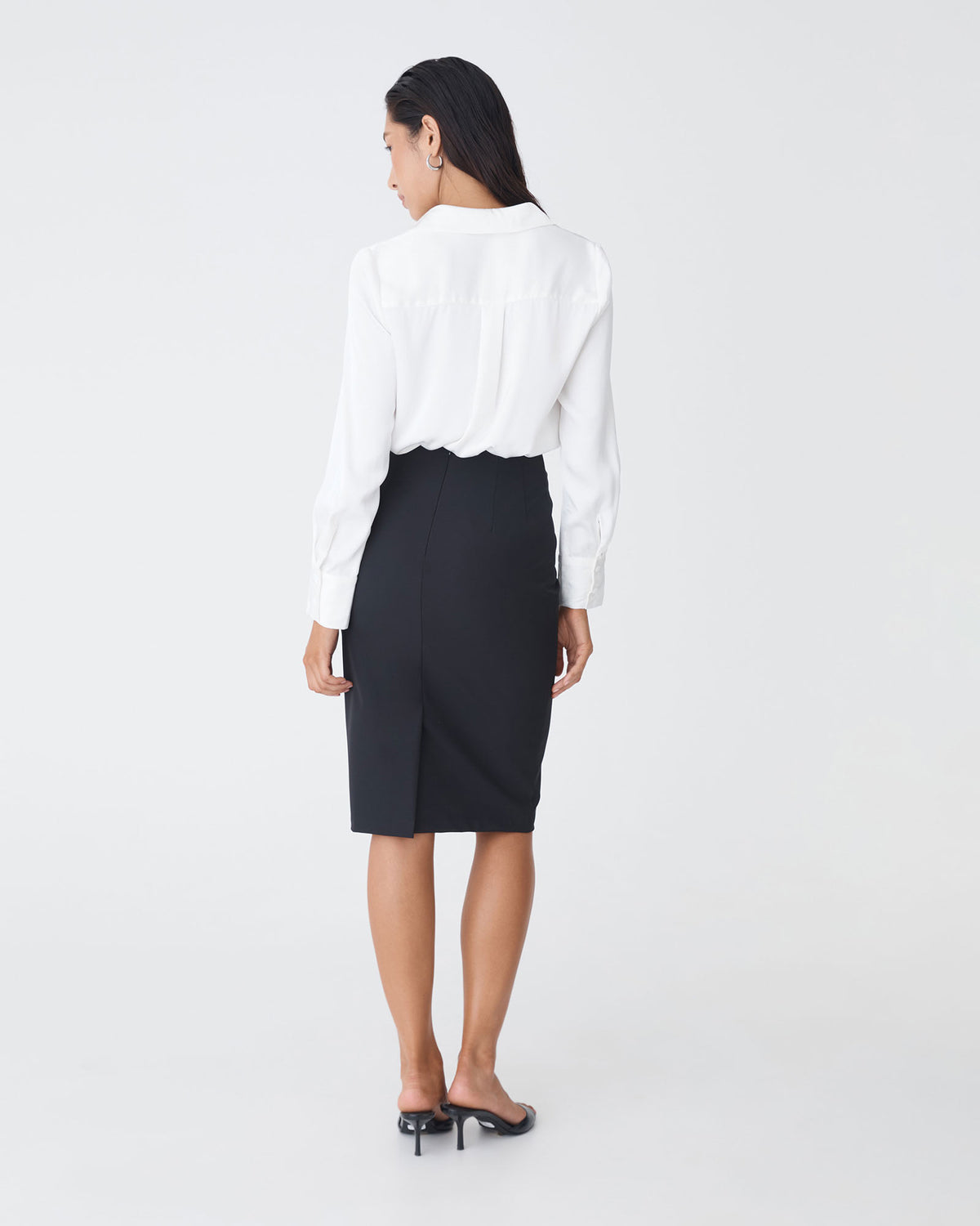 Lila V-Neck Satin Blouse in ivory — back view