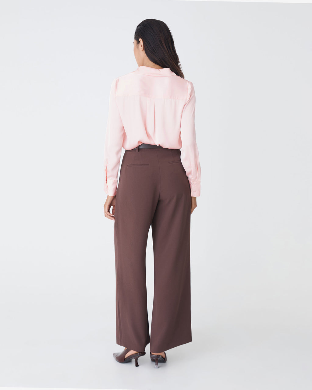 Lila V-Neck Satin Blouse in pink — back view