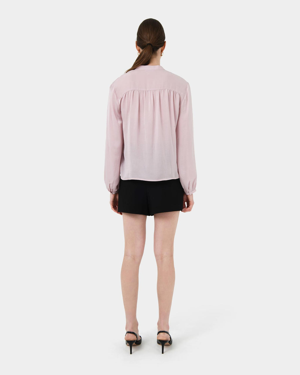 Claire V-neck Blouse in blush — back view