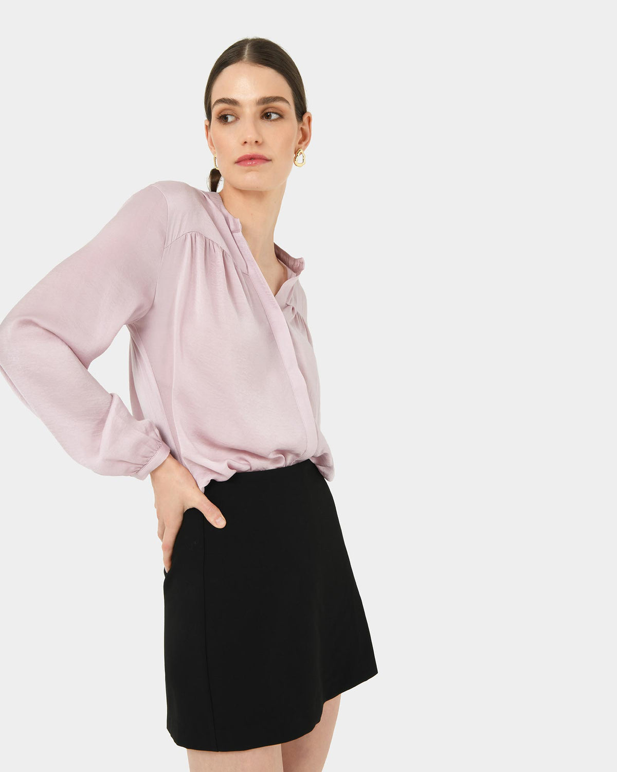 Claire V-neck Blouse in blush — close-up view