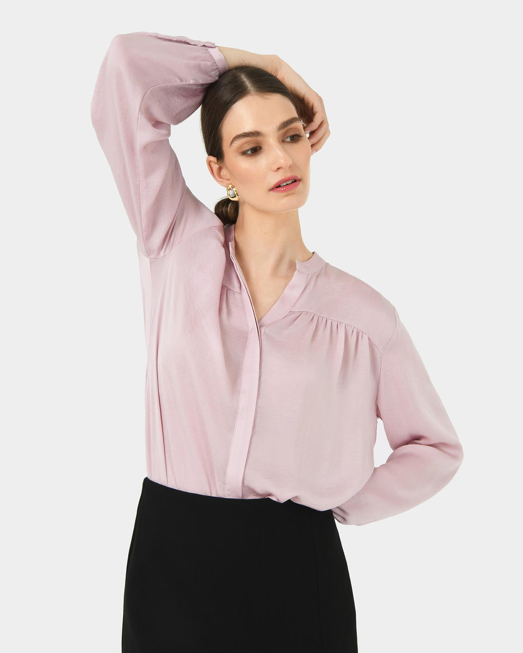 Claire V-neck Blouse in blush — close-up view 2