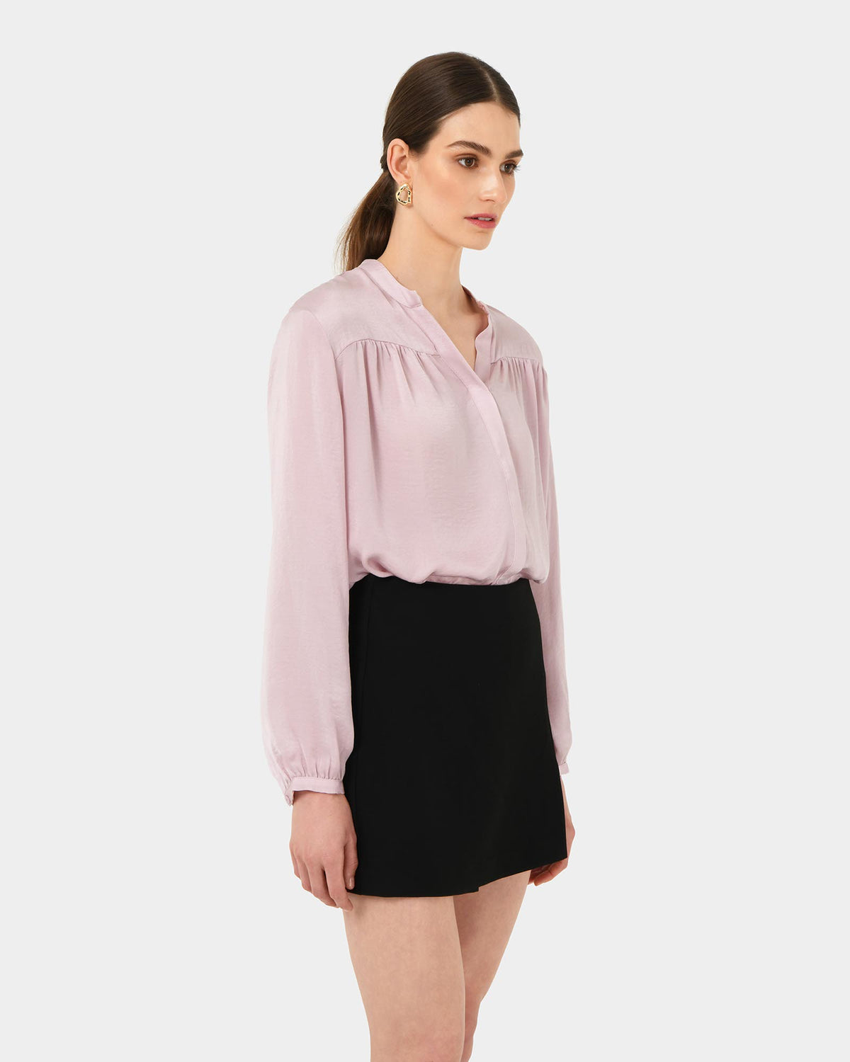 Claire V-neck Blouse in blush — side view