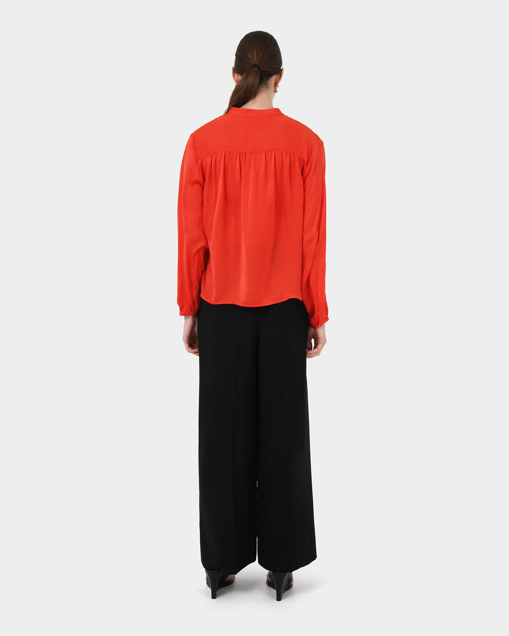 Claire V-neck Blouse in red — back view