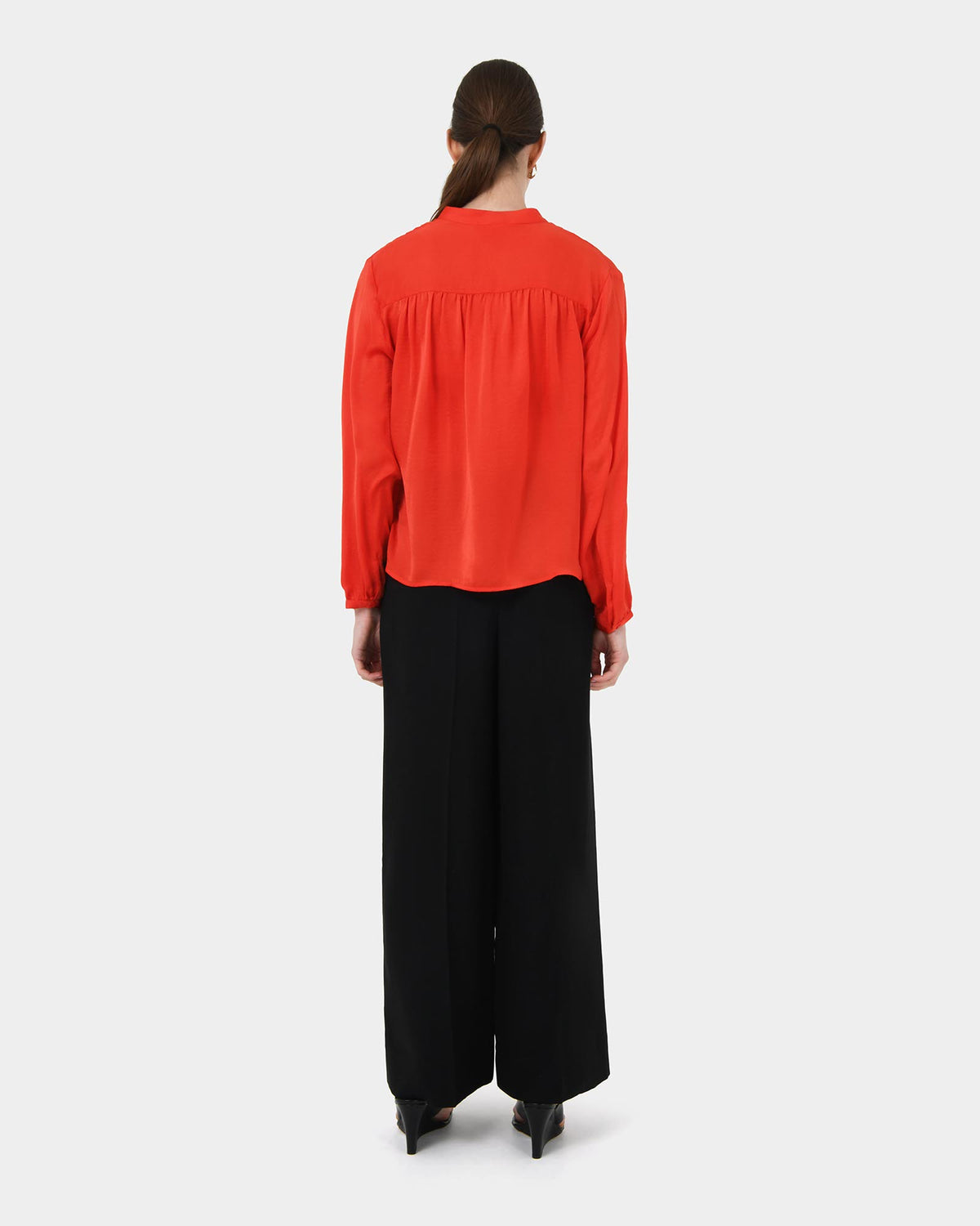 Claire V-neck Blouse in red — back view