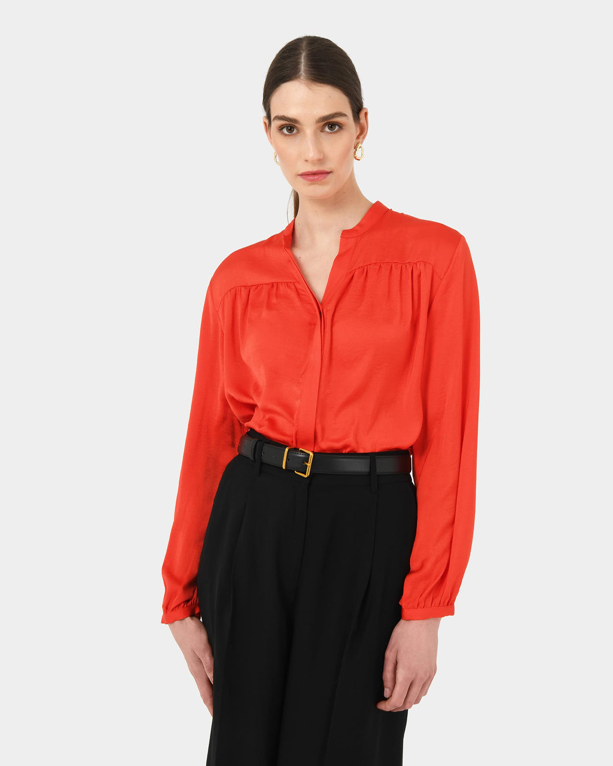 Claire V-neck Blouse in red — close-up view