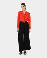 Claire V-neck Blouse in red — full-length view