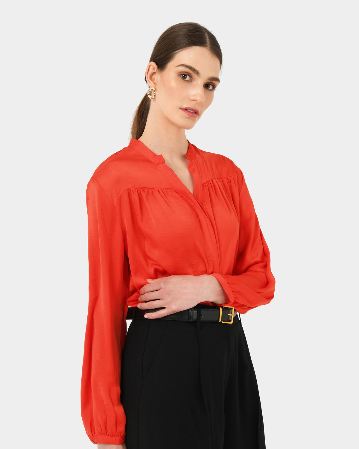 Claire V-neck Blouse in red — side view