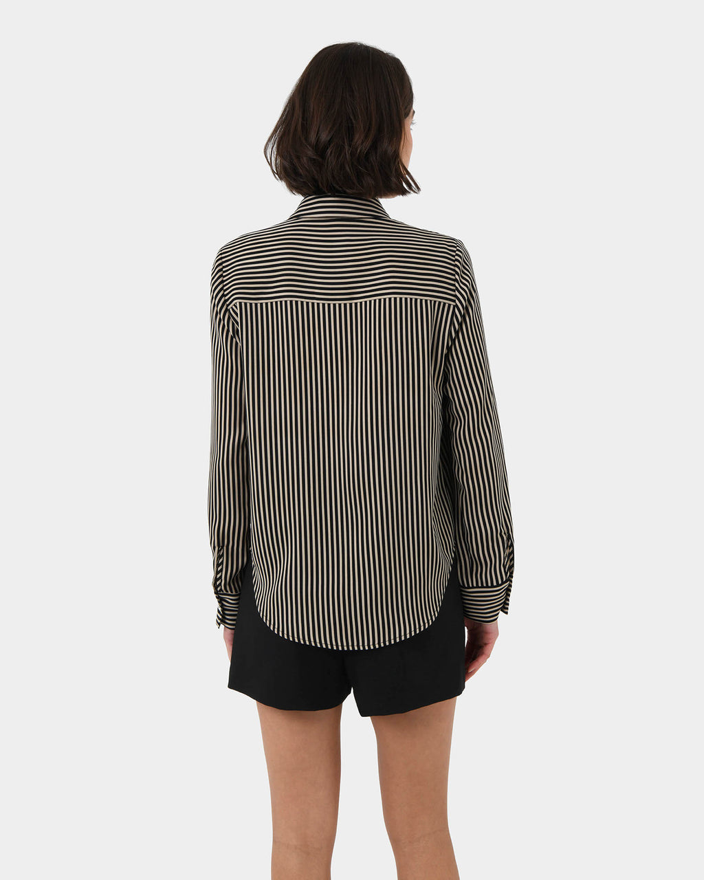 Wanda Stripe Satin Shirt in beige black — back view