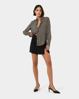 Wanda Stripe Satin Shirt in beige black — full-length view