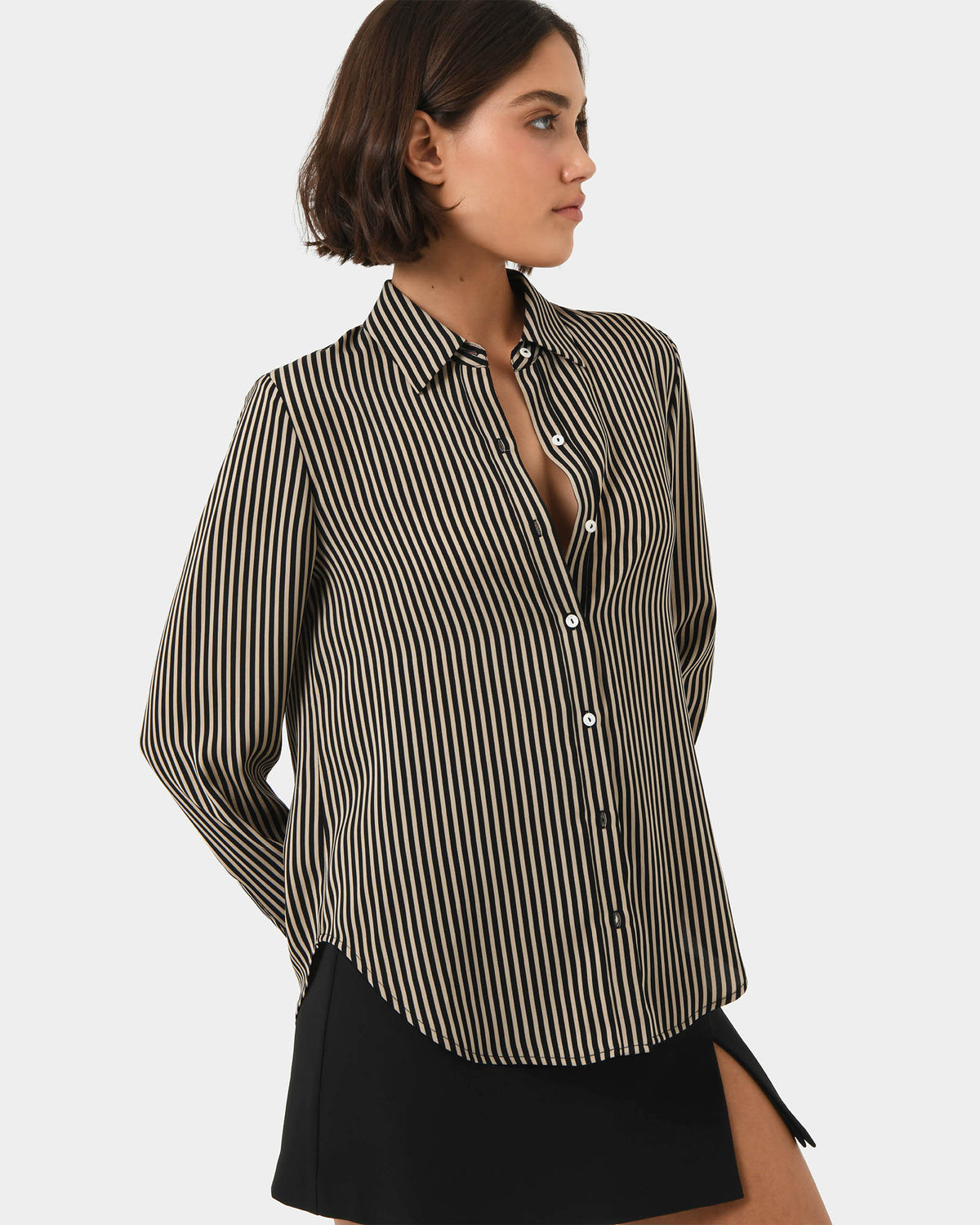 Wanda Stripe Satin Shirt in beige black — side view