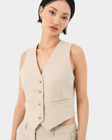Mariel Tailored Vest in sand beige — close-up view
