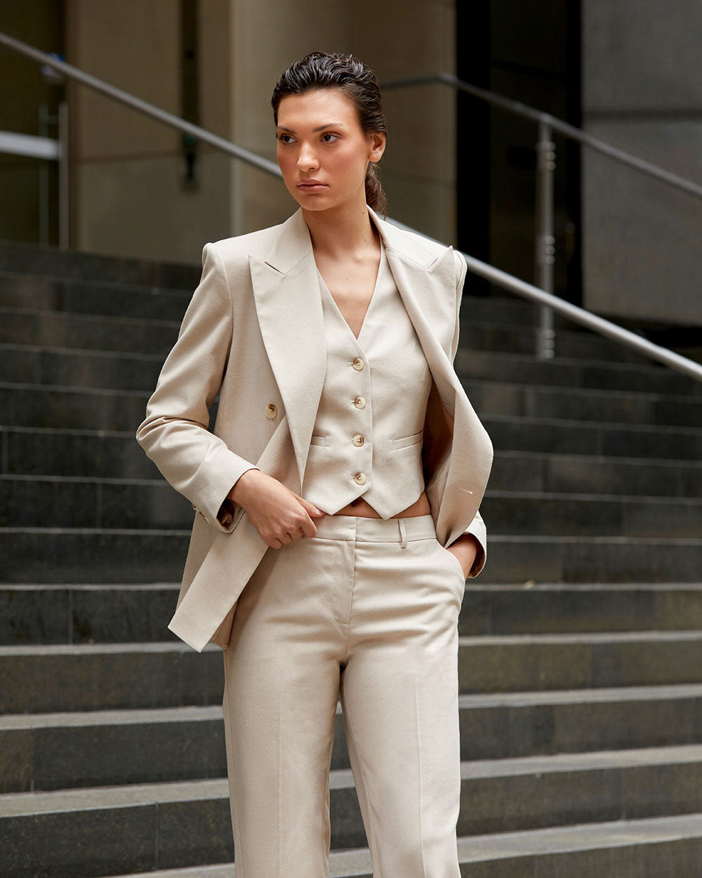 Mariel Tailored Vest in sand beige — alternate view