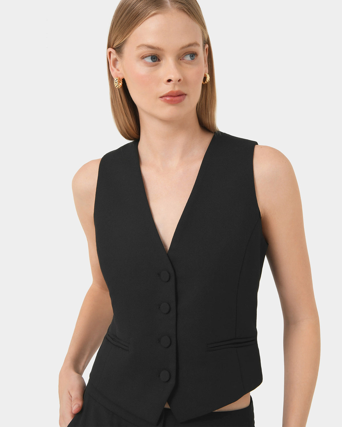 Colette Tailored Vest in black — close-up view