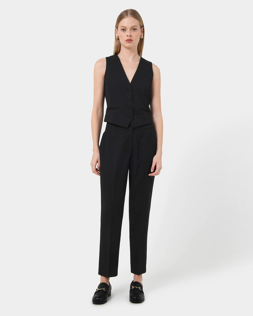 Colette Tailored Vest in black — full-length view