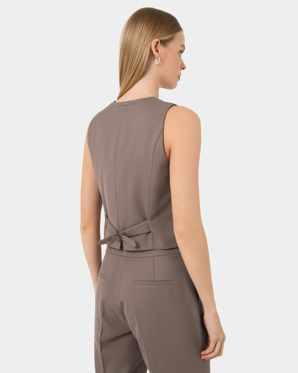 Colette Tailored Vest in taupe — back view